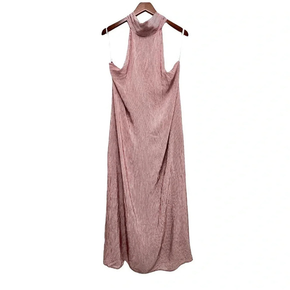 Faithfull The Brand Halter Mirror Door Striped Maxi Dress Slit Sides Size 6 - Picture 5 of 13